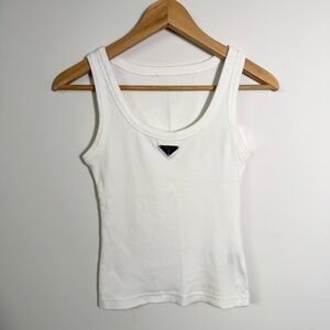Prada White Ribbed Jersey Knit Tank Top M